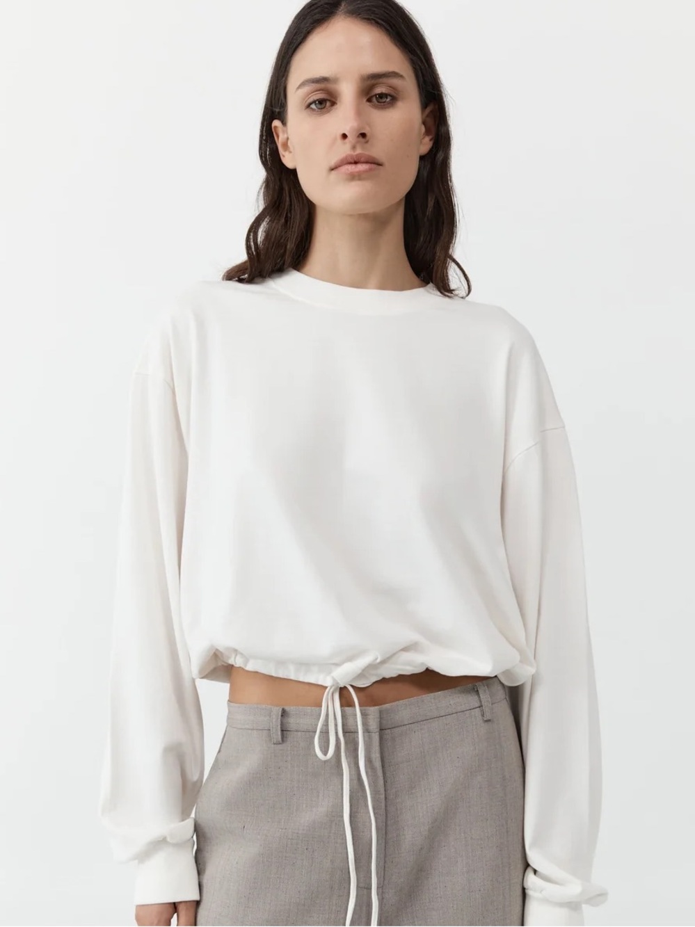 FLX Women's White Drawstring-Hem Pullover Sweatshirt